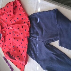 Red Heart Print Baby Jacket Top with Navy Leggings